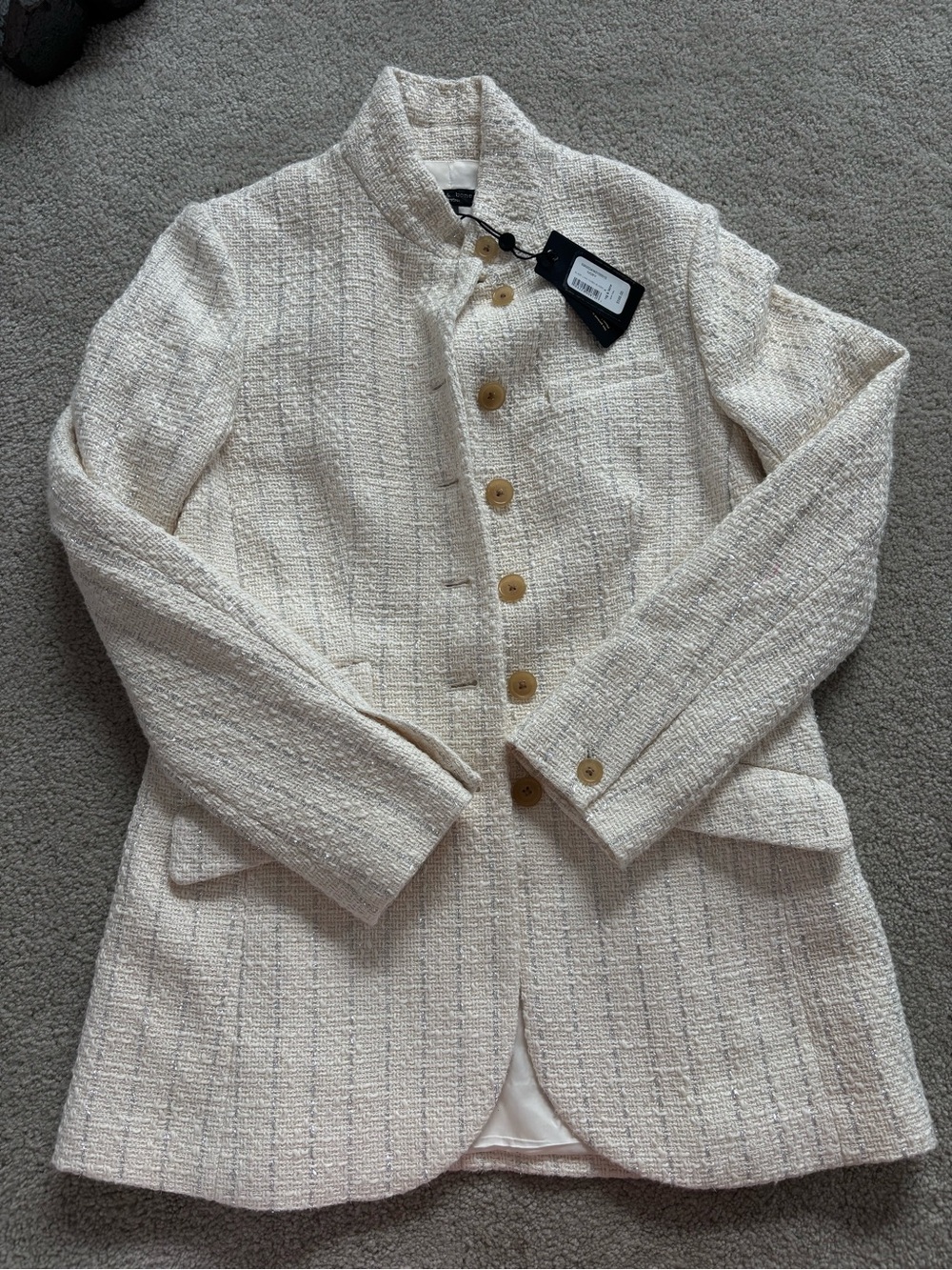 rag & bone Ivory Tweed Stand-Collar Button blazer